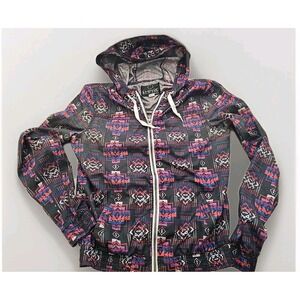 Empyre Windbreaker Womens Jacket‎ Southwestern Aztec Zip Up Black Medium Hooded